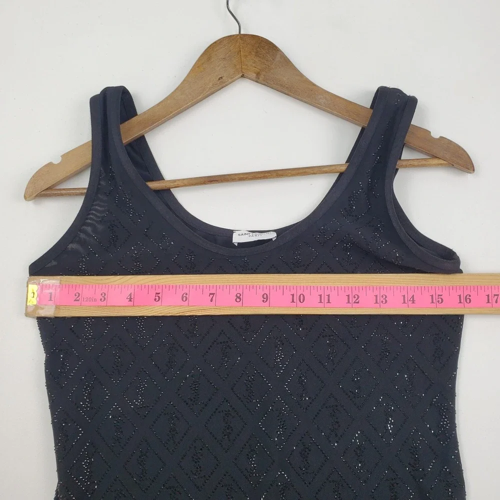 Saint Laurent Paris Womens L Black‎ Beaded Mesh Bodysuit Made in Italy NWOT